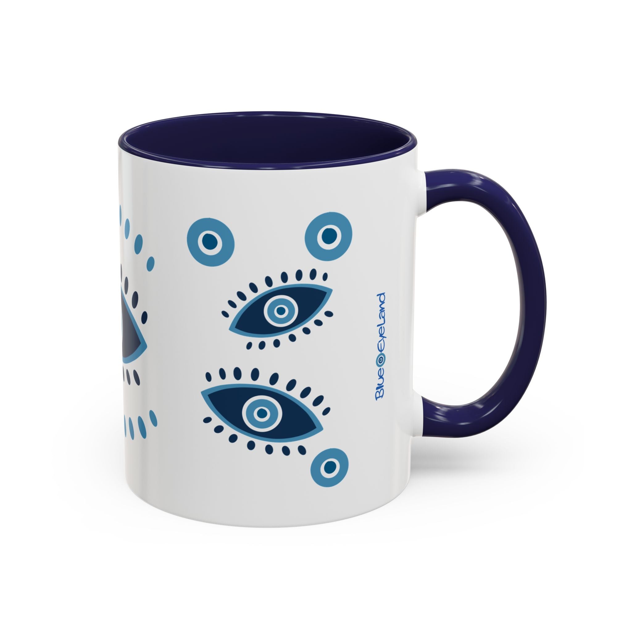 Greek Evil Eye Coffee Mug, Protection Charm Cup, Blue and White Ceramic Tea Mug, Greek Gift, Mati, Kitchen Decor