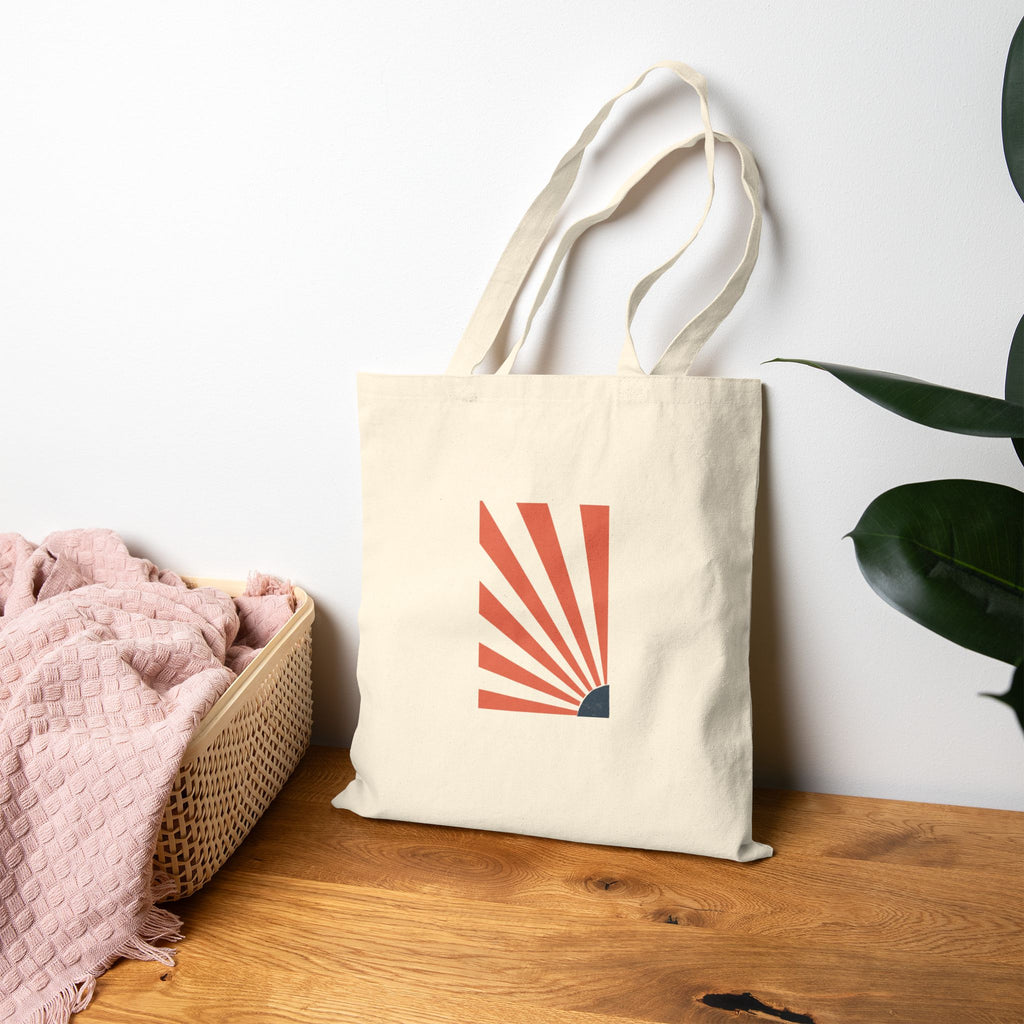 Canvas Tote Bag — Retro Geometric Sunburst Pattern Eco Shopper