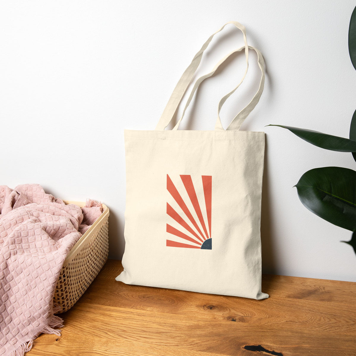 Canvas Tote Bag — Retro Geometric Sunburst Pattern Eco Shopper
