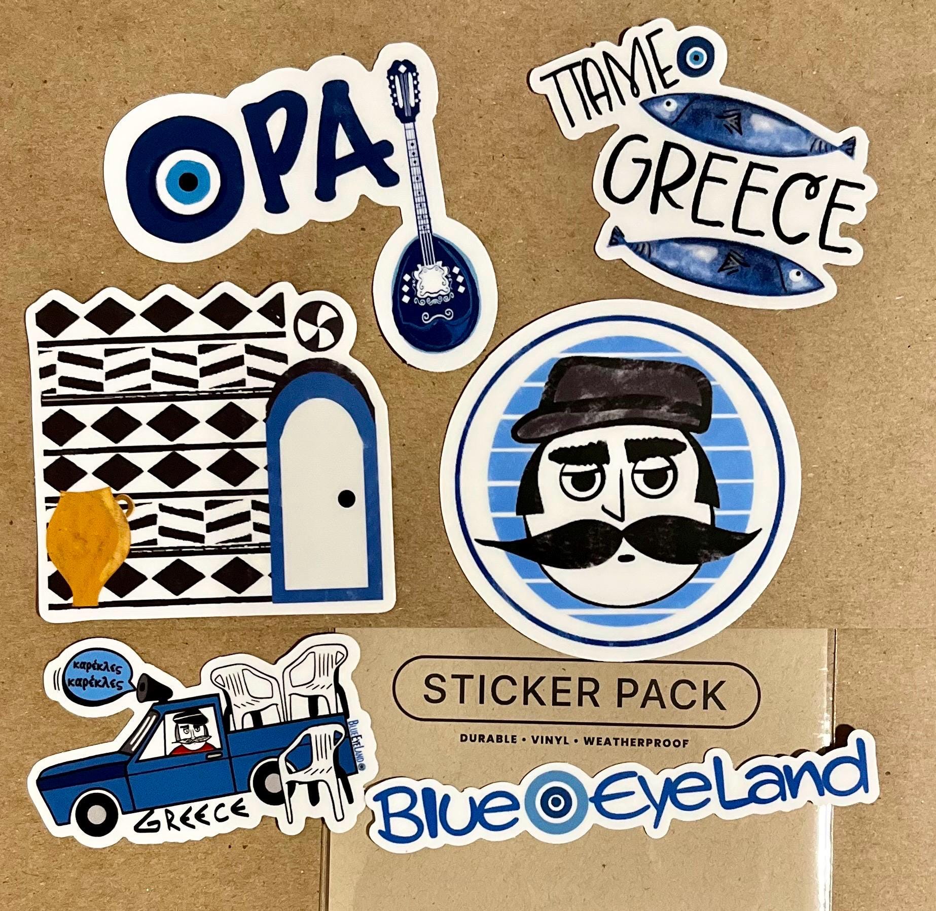 Greek blue sticker pack, Greece summer memories, Greek island, vinyl stickers