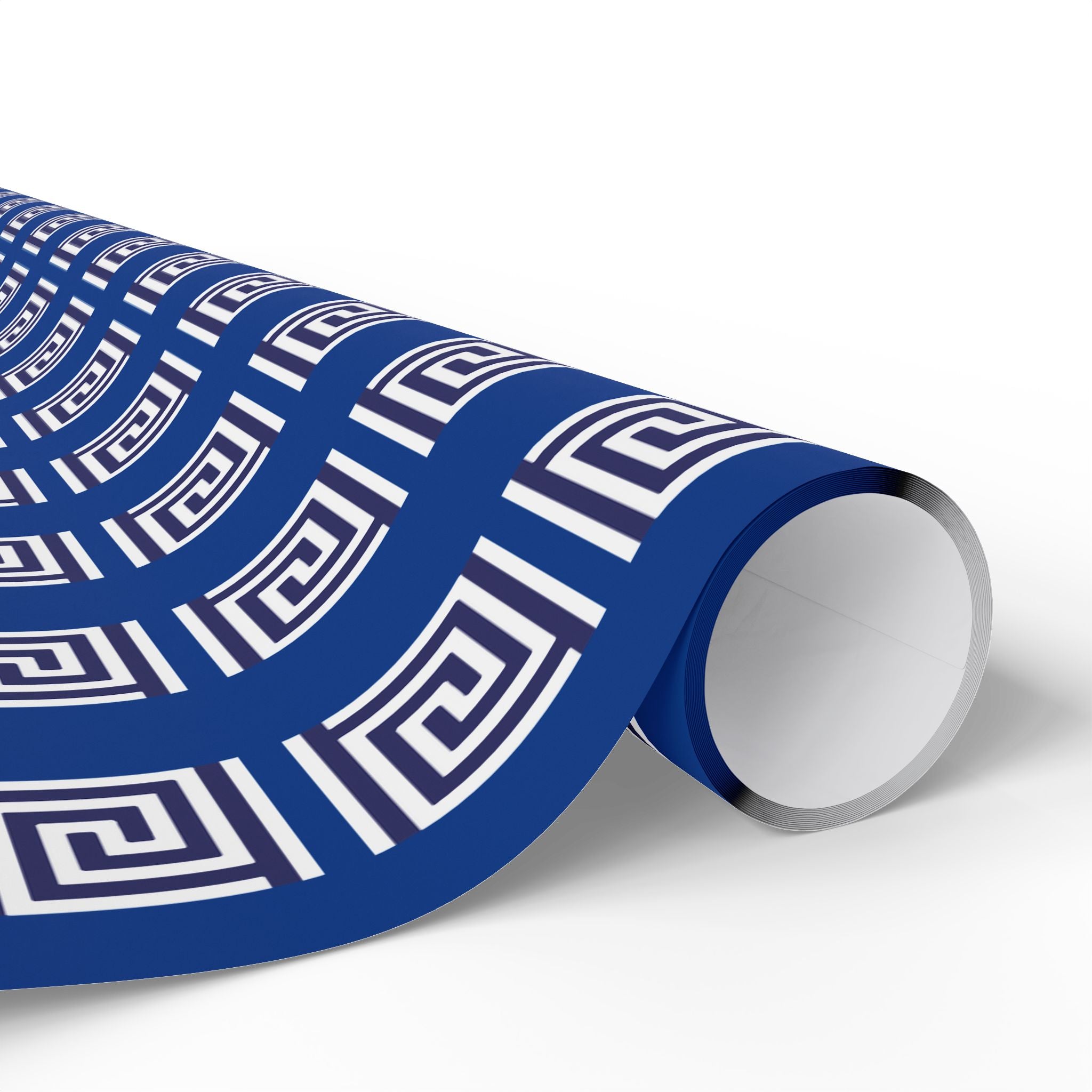 Greek Key Blue Wrapping Paper Roll — Geometric Gift Wrap for Birthdays & Weddings