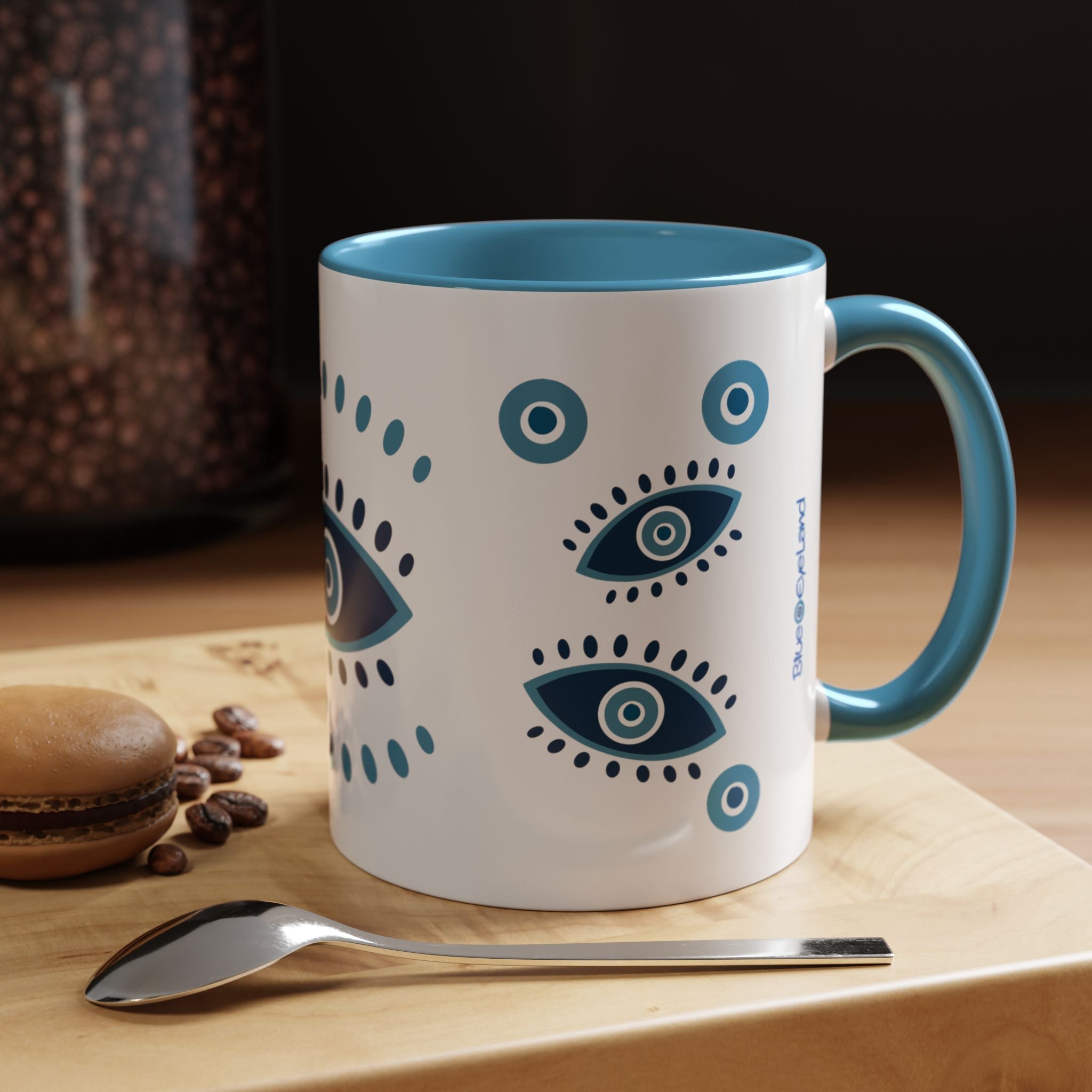 Greek Evil Eye Coffee Mug, Protection Charm Cup, Blue and White Ceramic Tea Mug, Greek Gift, Mati, Kitchen Decor