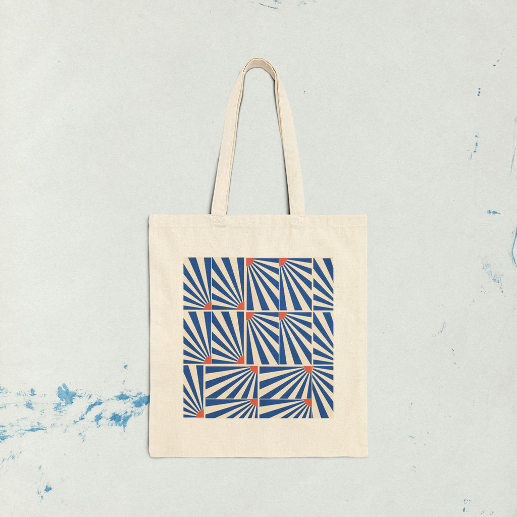 Canvas Tote Bag — Retro Geometric Sunburst Pattern Eco Shopper