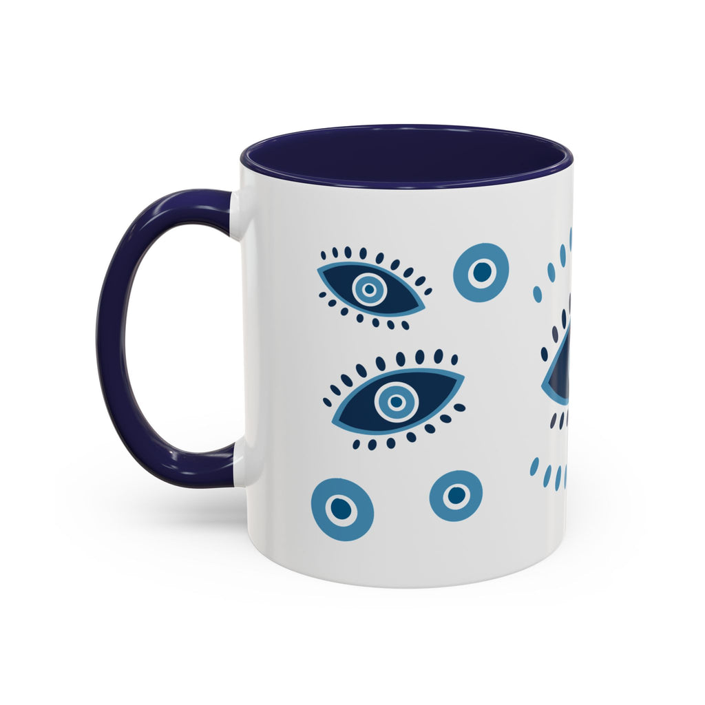 Greek Evil Eye Coffee Mug, Protection Charm Cup, Blue and White Ceramic Tea Mug, Greek Gift, Mati, Kitchen Decor