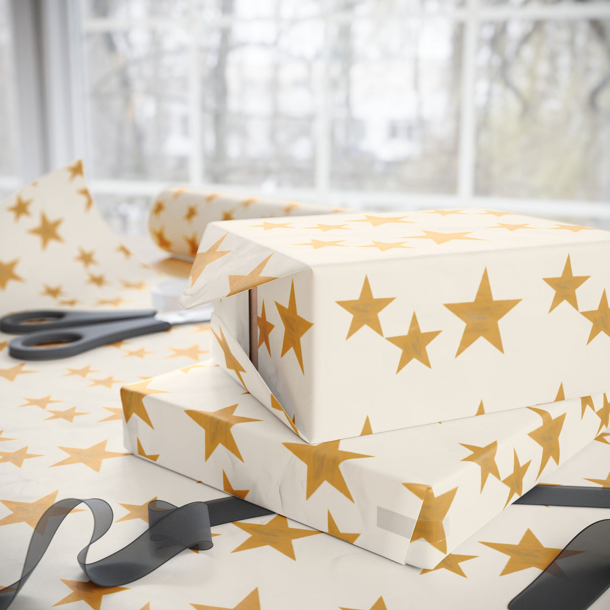 Byzantine Gold Stars Wrapping Papers | Metallic Star Pattern