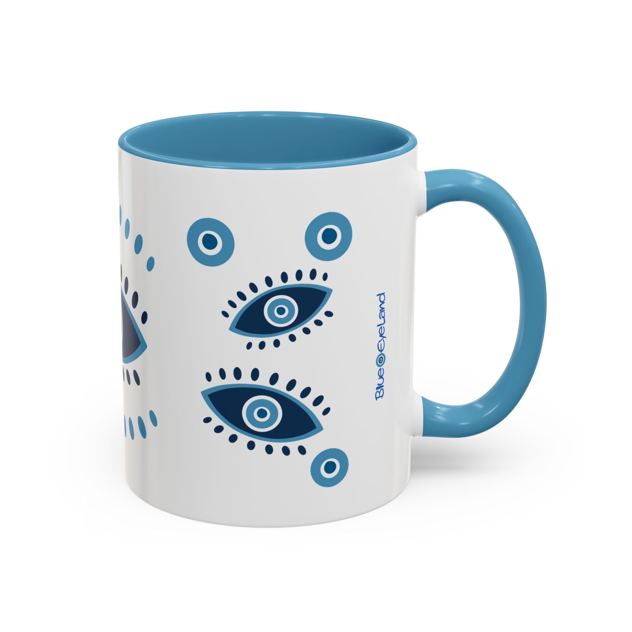 Greek Evil Eye Coffee Mug, Protection Charm Cup, Blue and White Ceramic Tea Mug, Greek Gift, Mati, Kitchen Decor