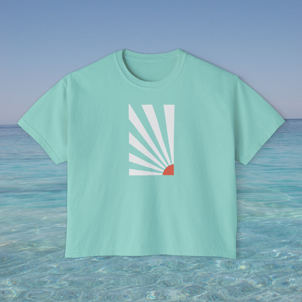 Sunrise Kalimera Graphic Tee | Boxy Cropped T-Shirt, Greece souvenir, Greece gift