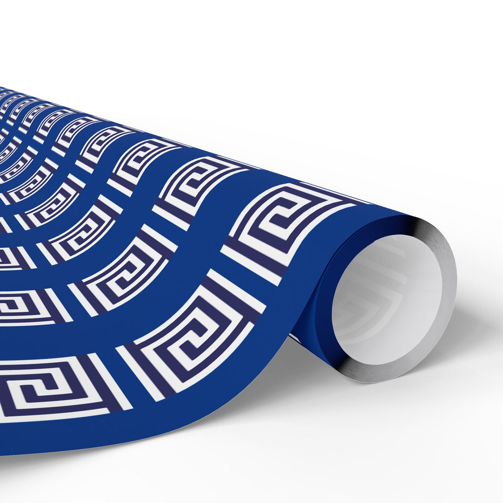 Greek Key Blue Wrapping Paper Roll — Geometric Gift Wrap for Birthdays & Weddings