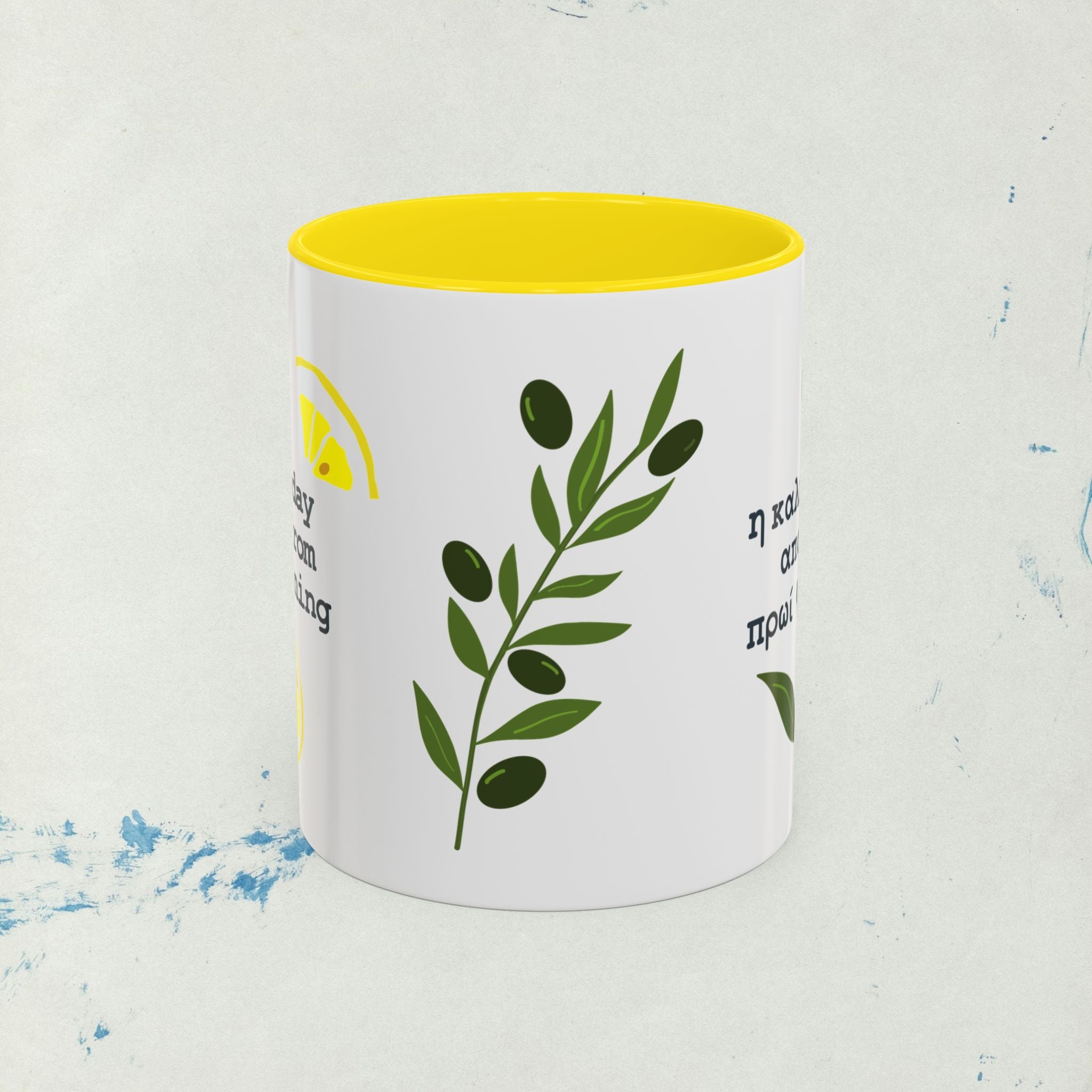 Greek Saying mug, "A good day shows itself from the morning"