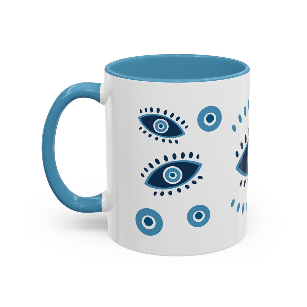 Greek Evil Eye Coffee Mug, Protection Charm Cup, Blue and White Ceramic Tea Mug, Greek Gift, Mati, Kitchen Decor