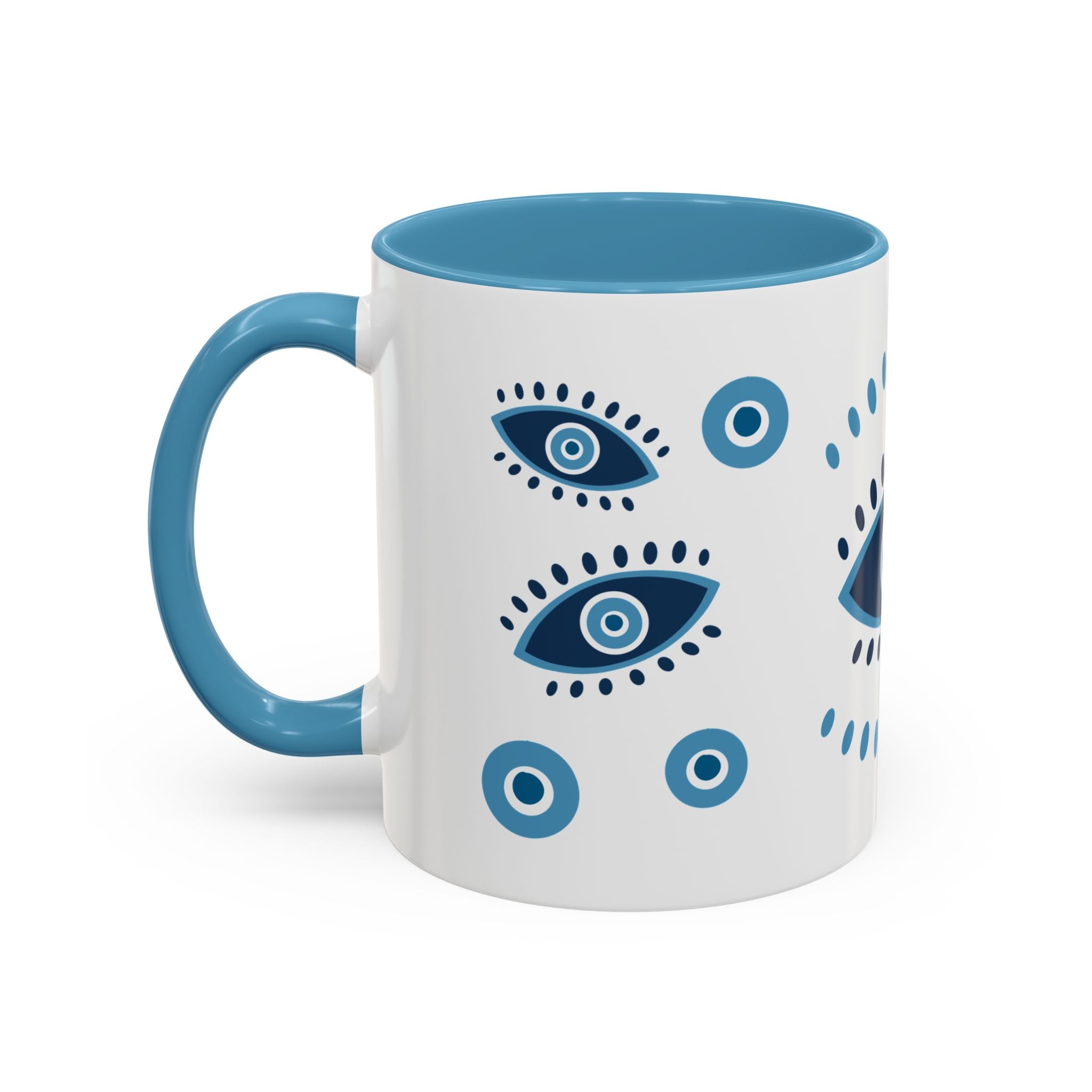 Greek Evil Eye Coffee Mug, Protection Charm Cup, Blue and White Ceramic Tea Mug, Greek Gift, Mati, Kitchen Decor