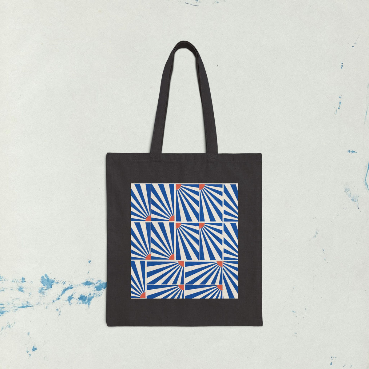 Canvas Tote Bag — Retro Geometric Sunburst Pattern Eco Shopper