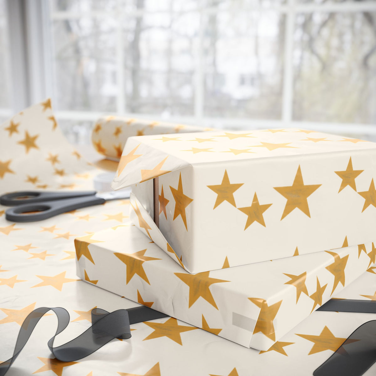 Byzantine Gold Stars Wrapping Papers | Metallic Star Pattern