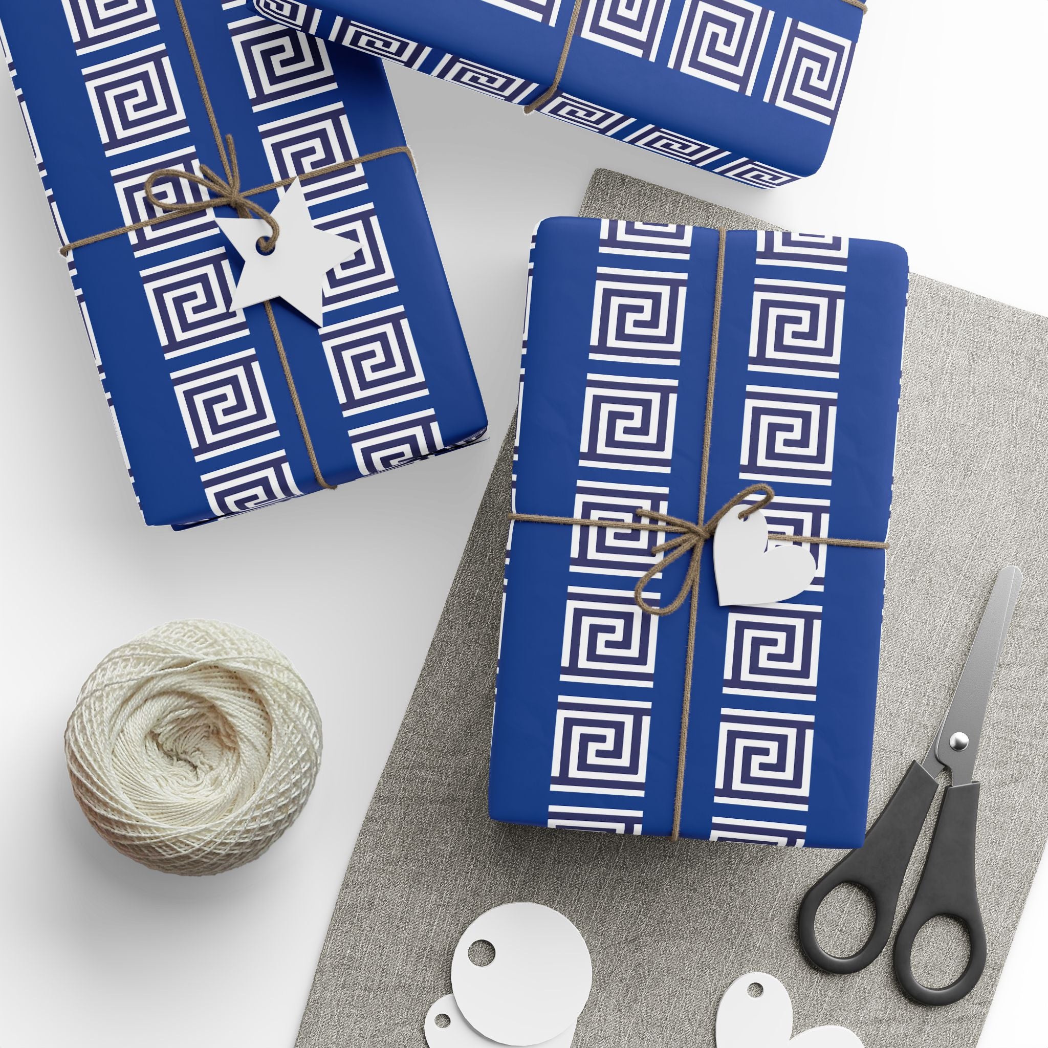 Greek Key Blue Wrapping Paper Roll — Geometric Gift Wrap for Birthdays & Weddings