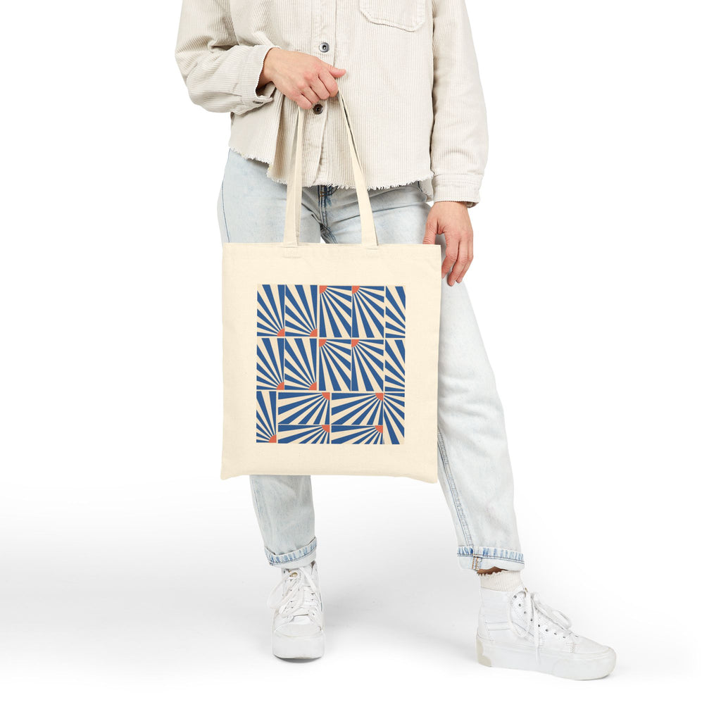 Canvas Tote Bag — Retro Geometric Sunburst Pattern Eco Shopper