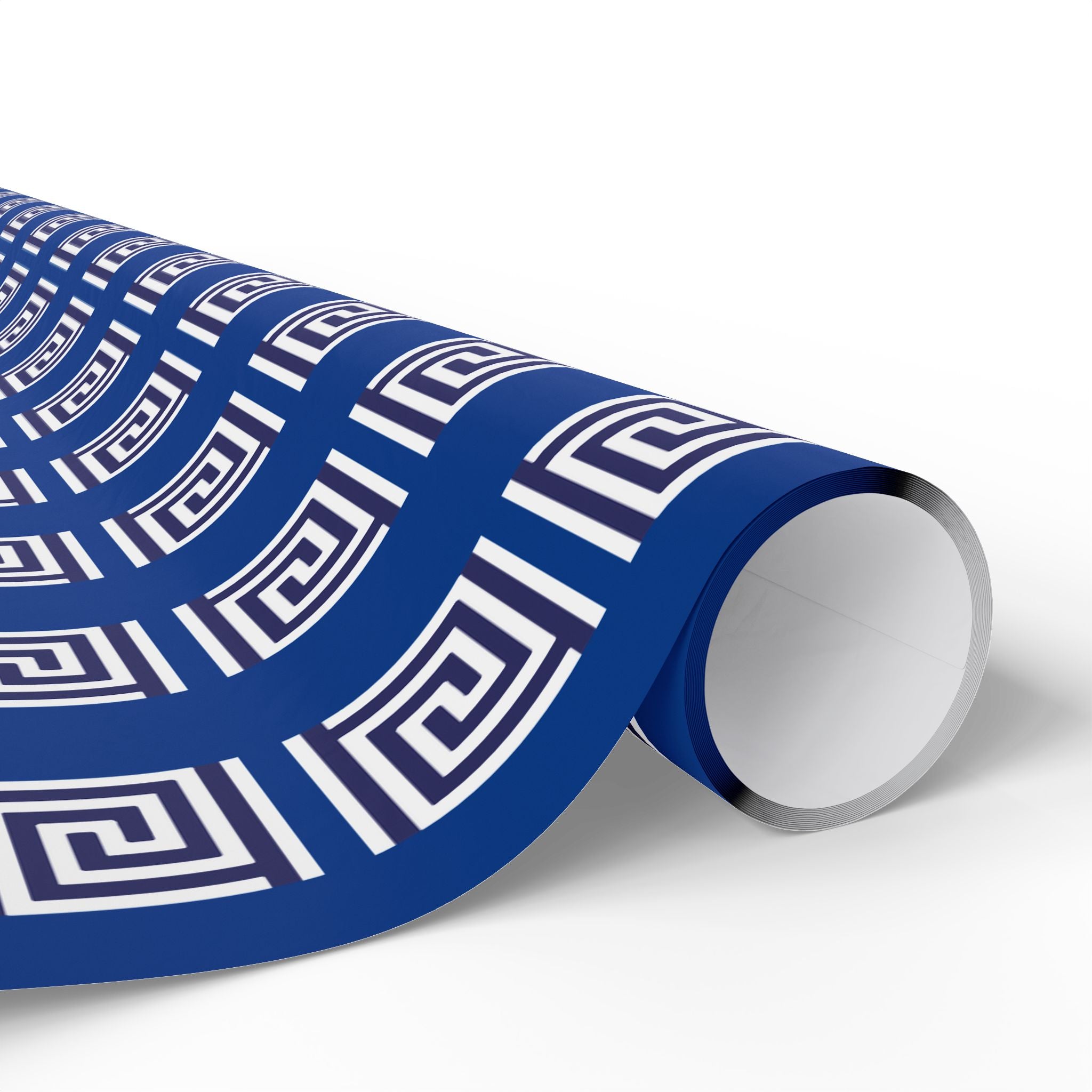 Greek Key Blue Wrapping Paper Roll — Geometric Gift Wrap for Birthdays & Weddings
