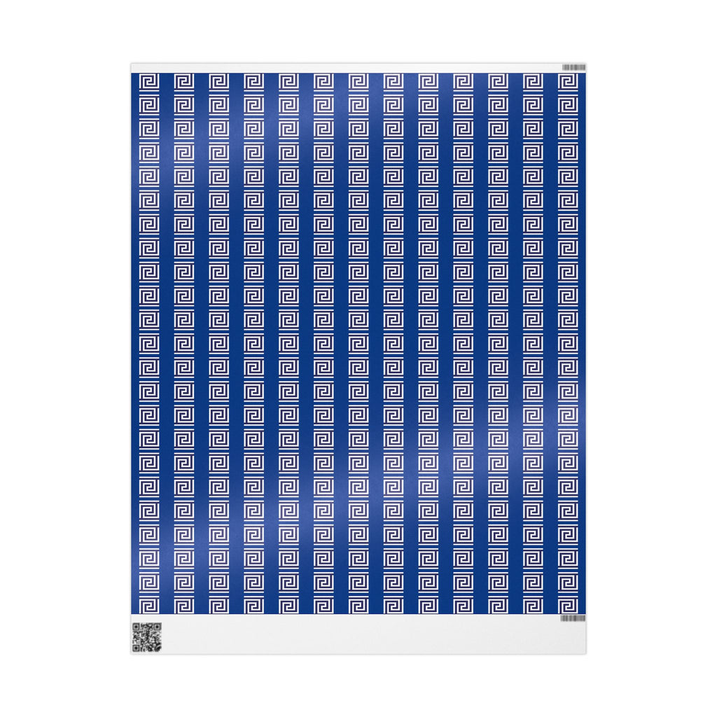 Greek Key Blue Wrapping Paper Roll — Geometric Gift Wrap for Birthdays & Weddings