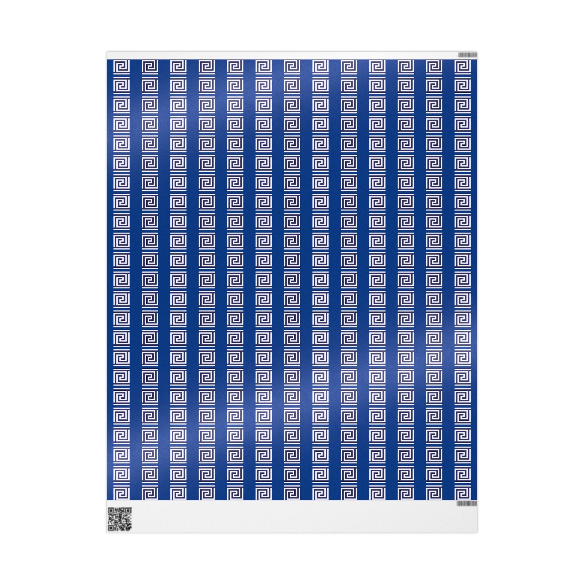 Greek Key Blue Wrapping Paper Roll — Geometric Gift Wrap for Birthdays & Weddings