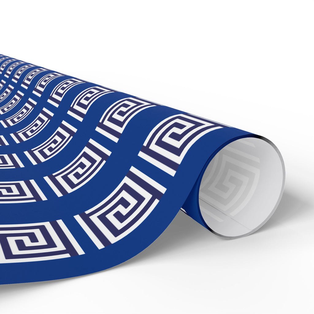 Greek Key Blue Wrapping Paper Roll — Geometric Gift Wrap for Birthdays & Weddings