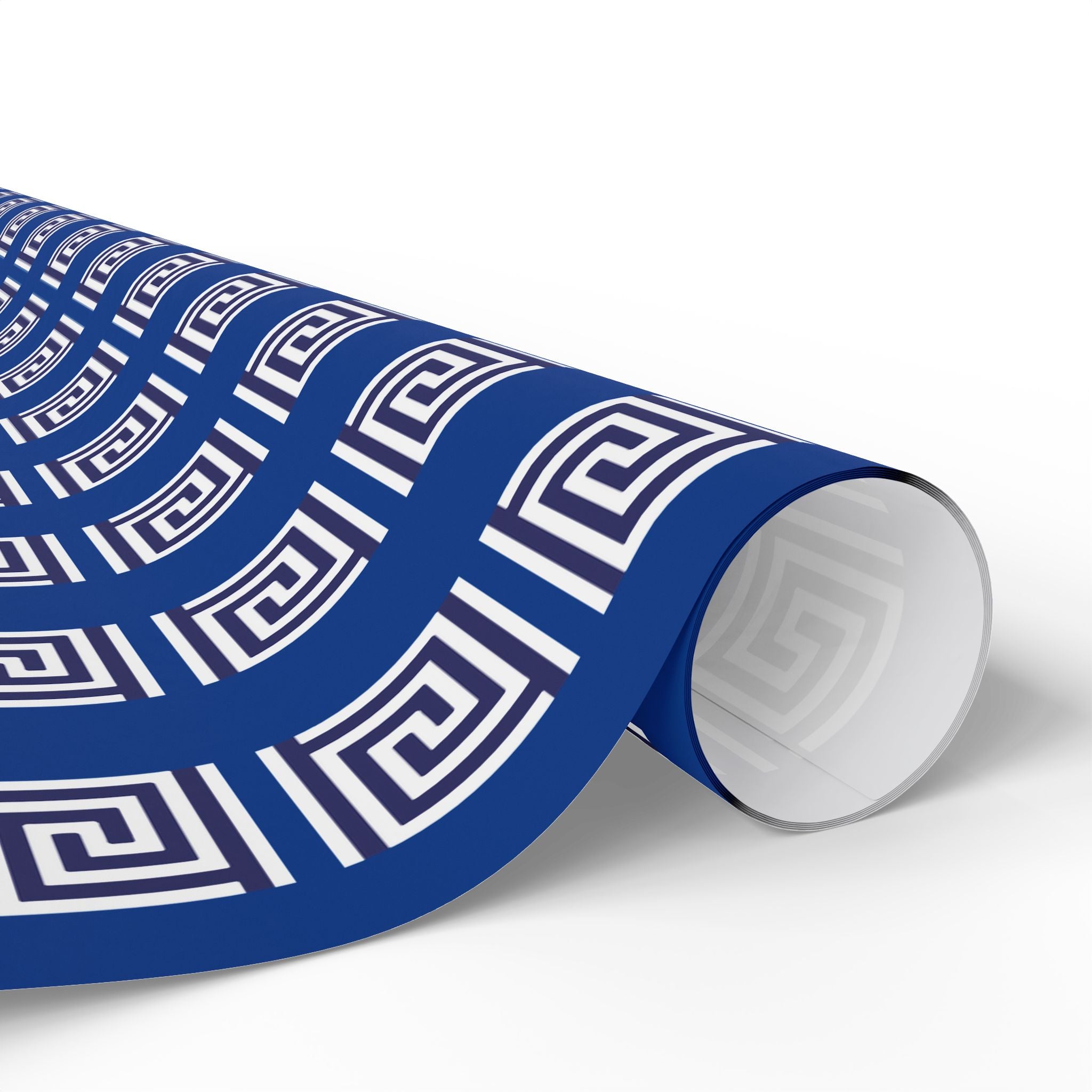 Greek Key Blue Wrapping Paper Roll — Geometric Gift Wrap for Birthdays & Weddings