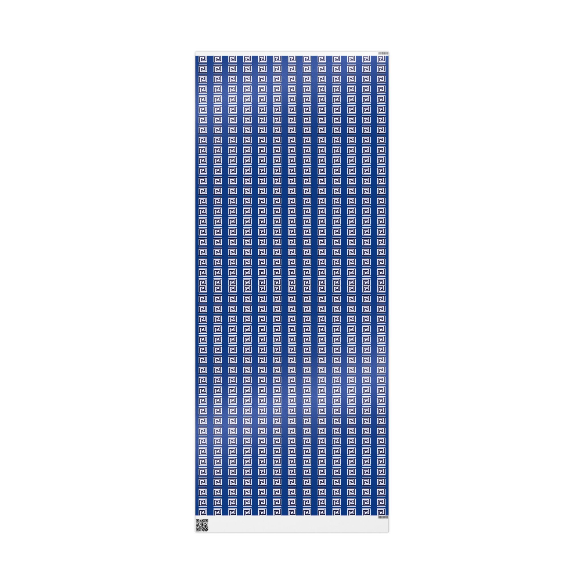 Greek Key Blue Wrapping Paper Roll — Geometric Gift Wrap for Birthdays & Weddings