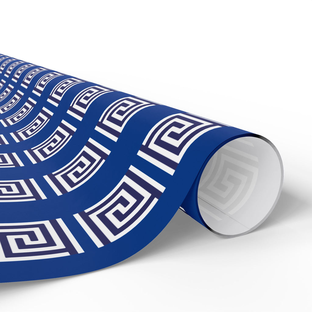 Greek Key Blue Wrapping Paper Roll — Geometric Gift Wrap for Birthdays & Weddings