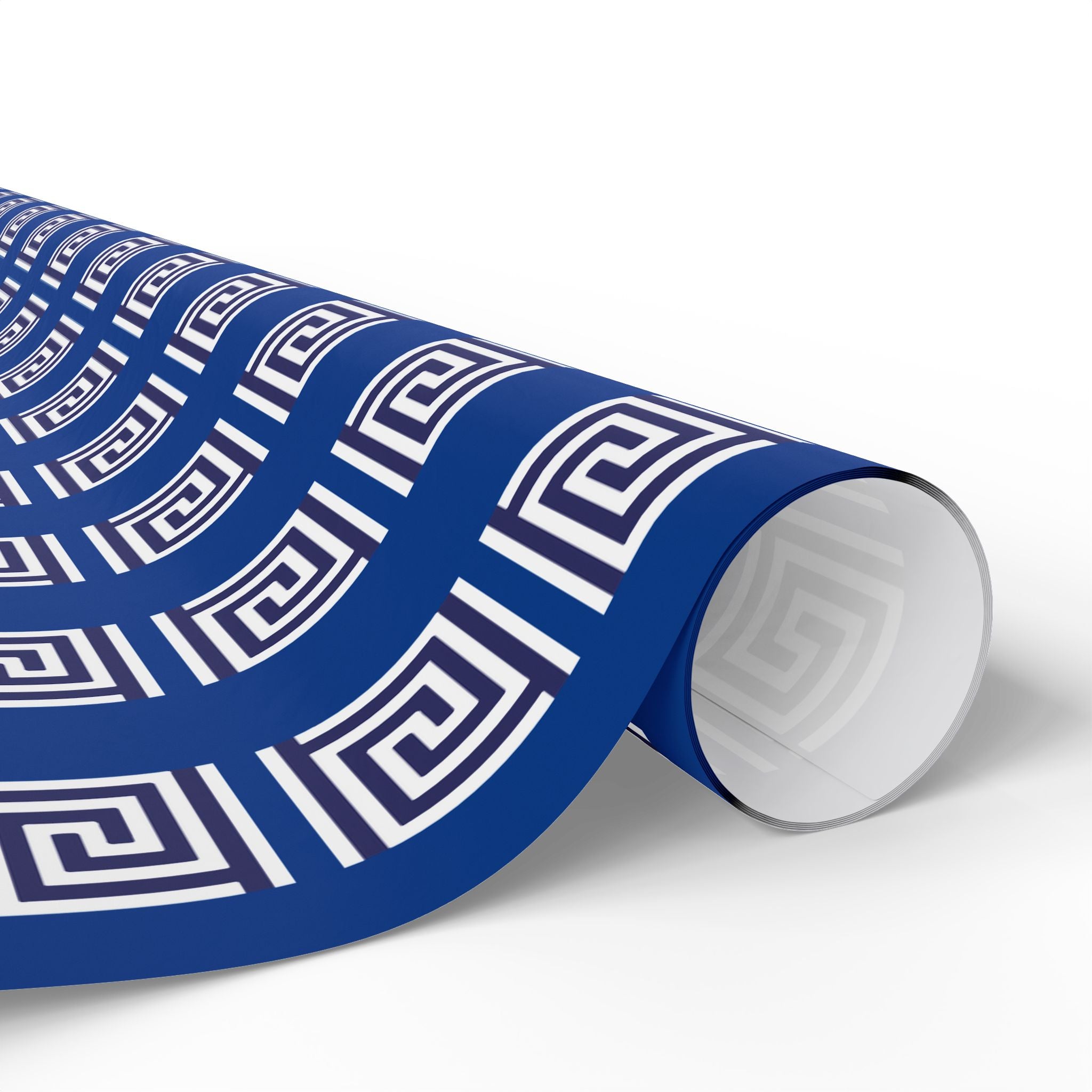 Greek Key Blue Wrapping Paper Roll — Geometric Gift Wrap for Birthdays & Weddings