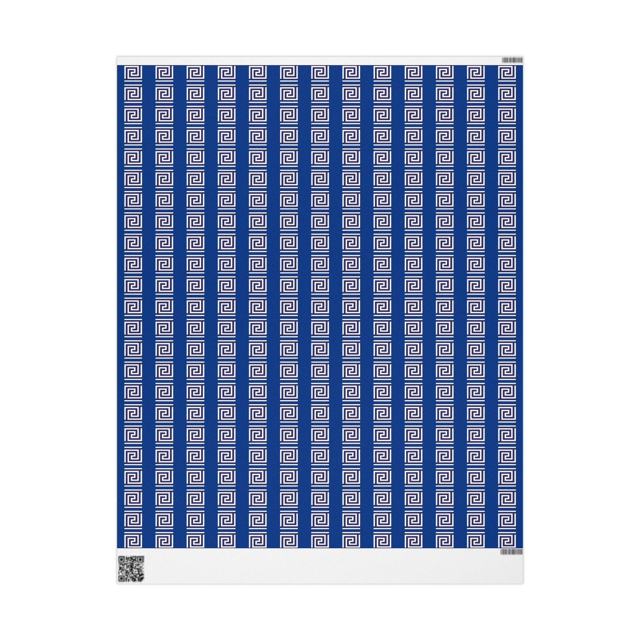Greek Key Blue Wrapping Paper Roll — Geometric Gift Wrap for Birthdays & Weddings