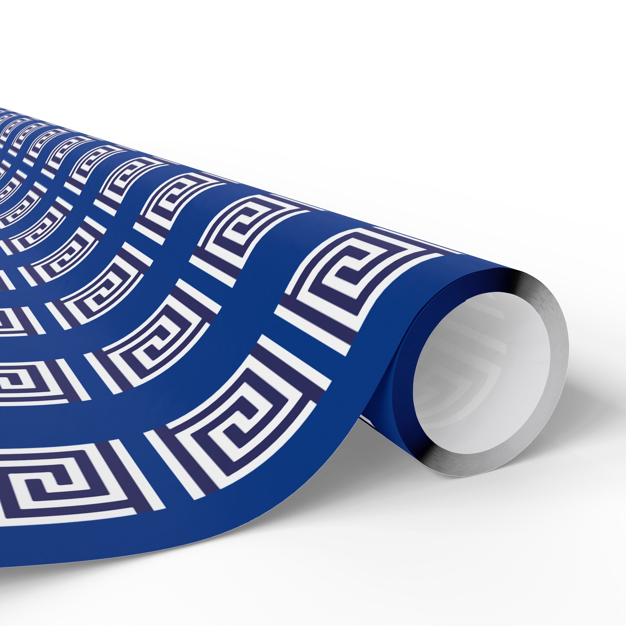 Greek Key Blue Wrapping Paper Roll — Geometric Gift Wrap for Birthdays & Weddings