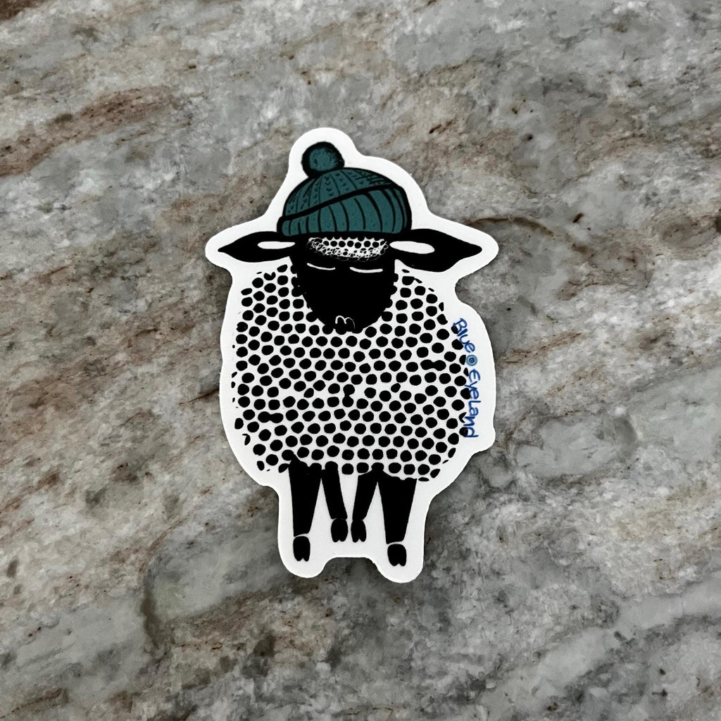 sheep with green winter hat vinyl sticker, farm animal sticker