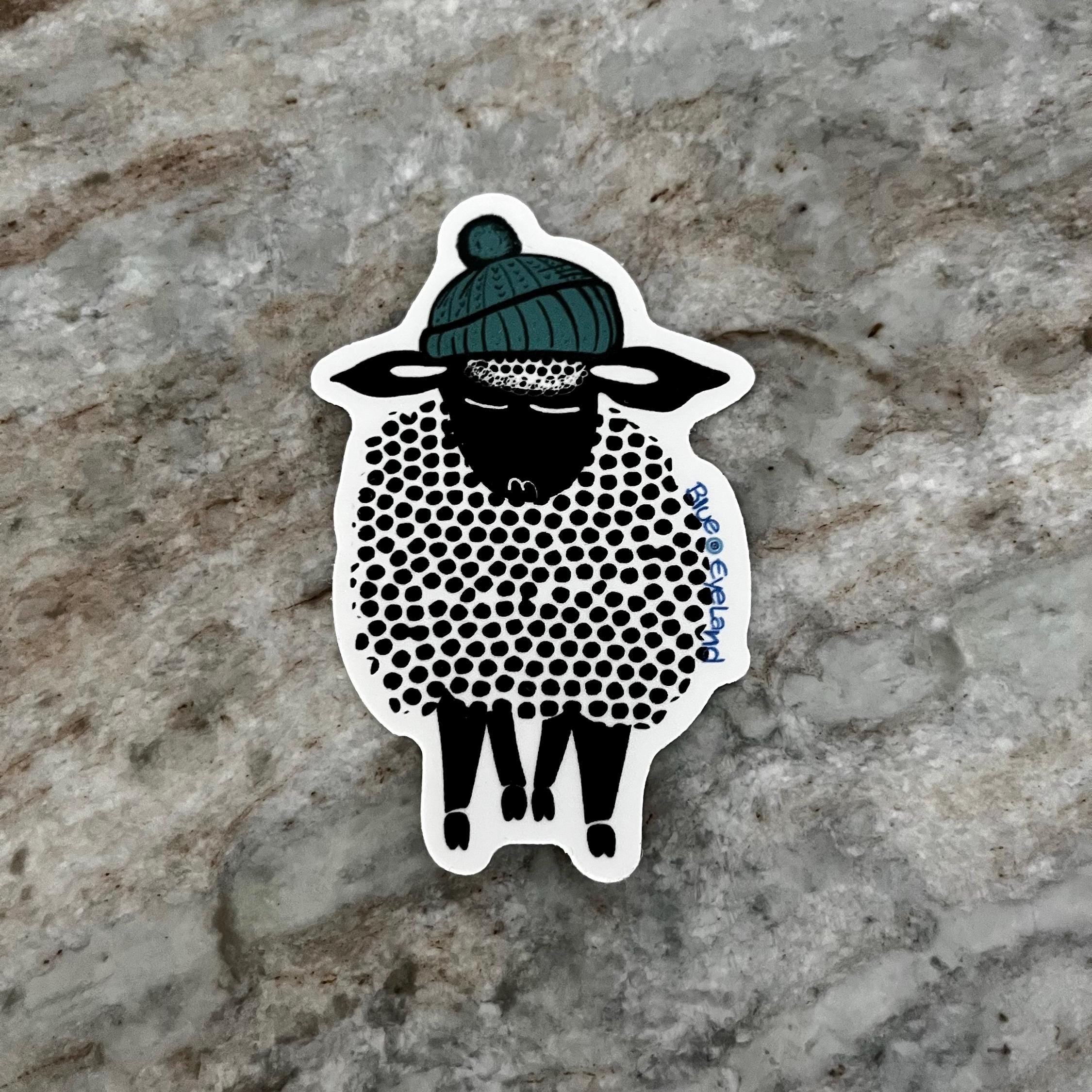 sheep with green winter hat vinyl sticker, farm animal sticker