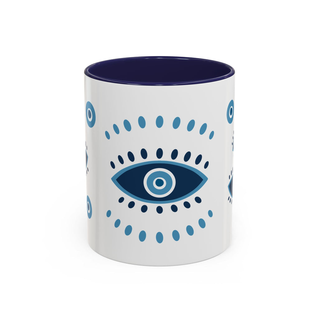 Greek Evil Eye Coffee Mug, Protection Charm Cup, Blue and White Ceramic Tea Mug, Greek Gift, Mati, Kitchen Decor