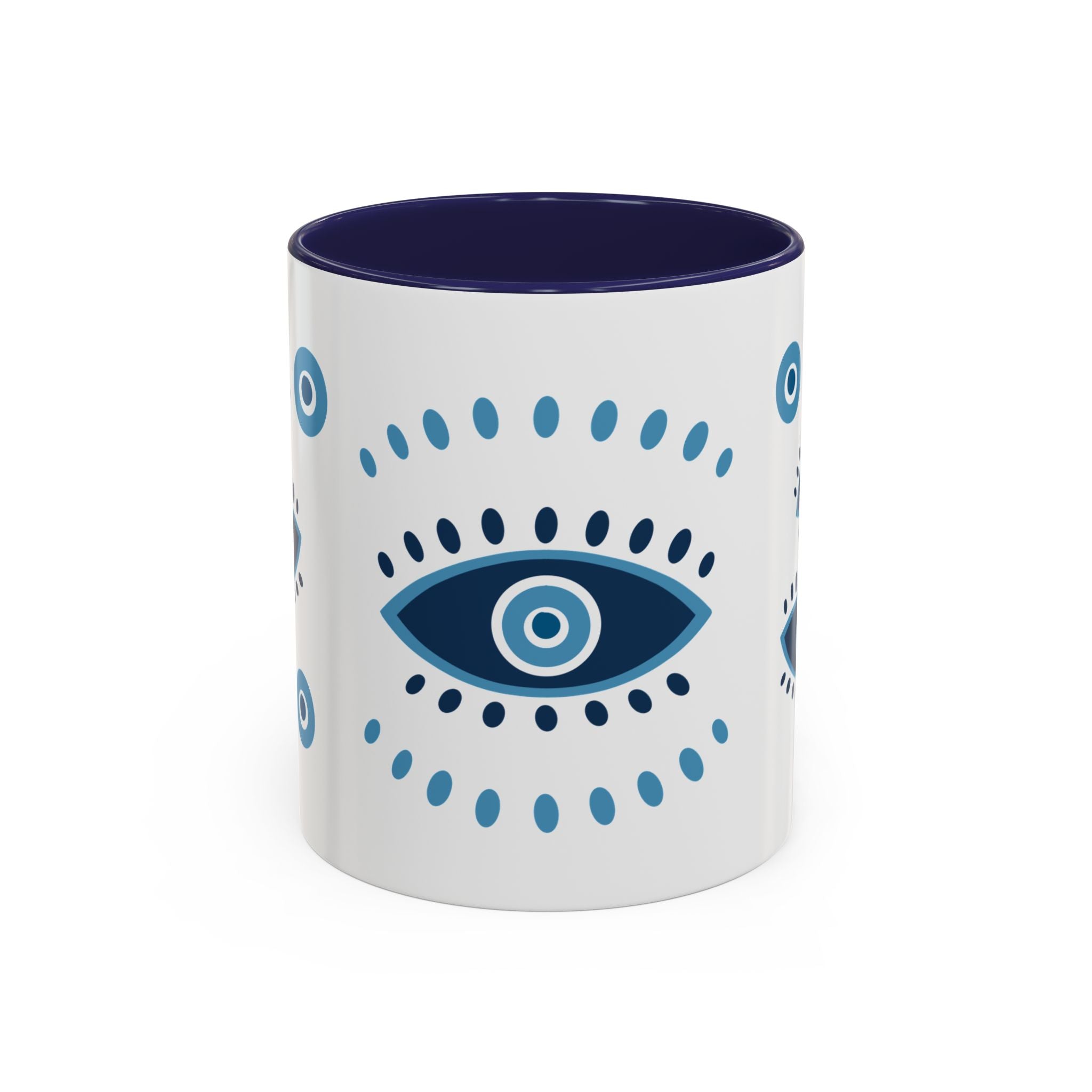 Greek Evil Eye Coffee Mug, Protection Charm Cup, Blue and White Ceramic Tea Mug, Greek Gift, Mati, Kitchen Decor