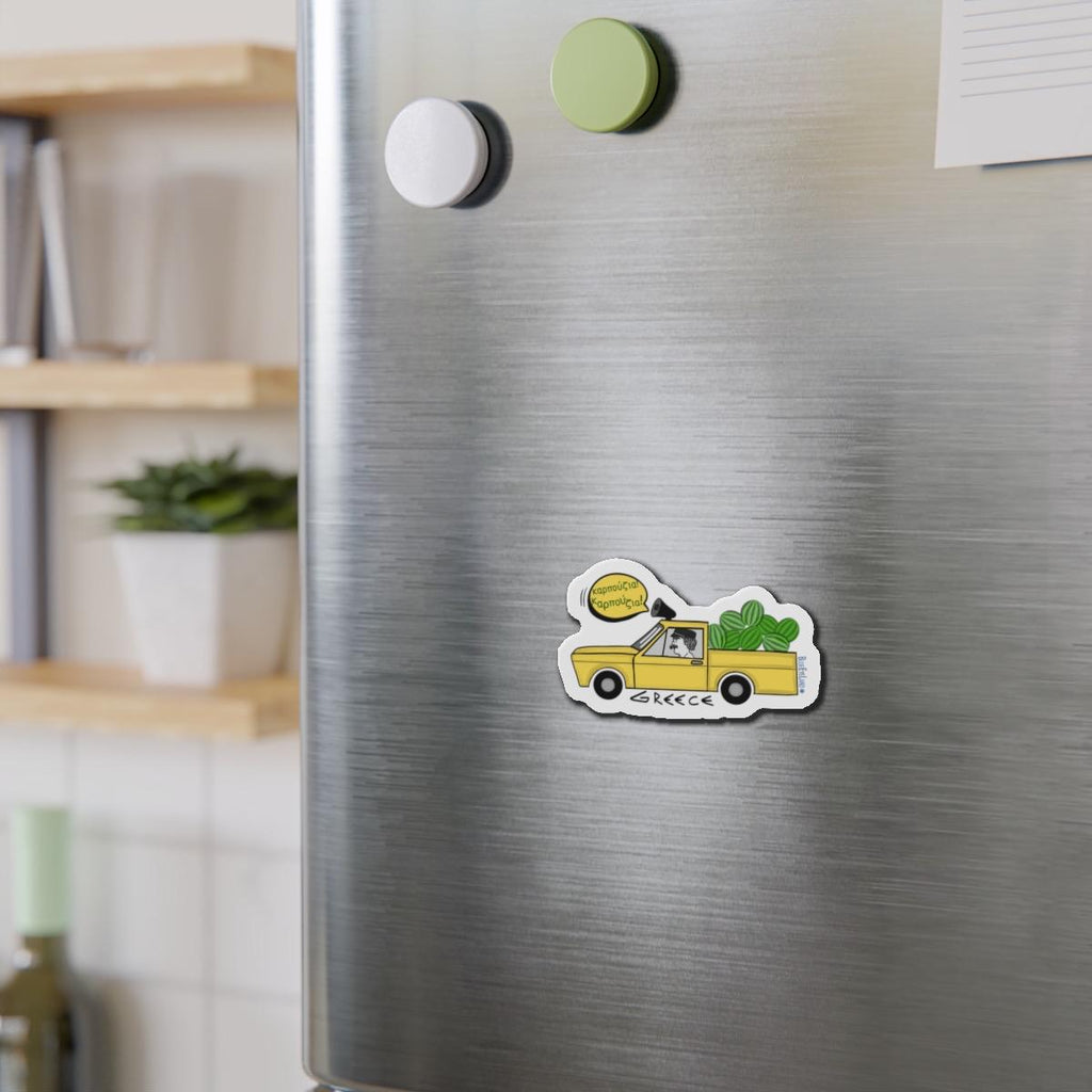 Greek Watermelon Truck Magnet: Mykonos Summer Illustration