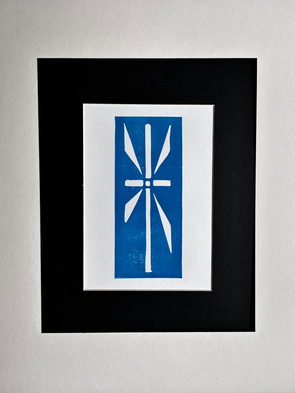 Doors of Greece Cross Linocut Print
