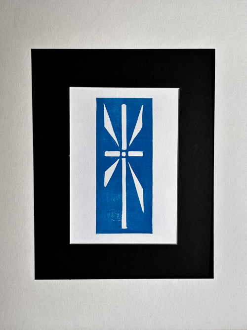 Doors of Greece Cross Linocut Print