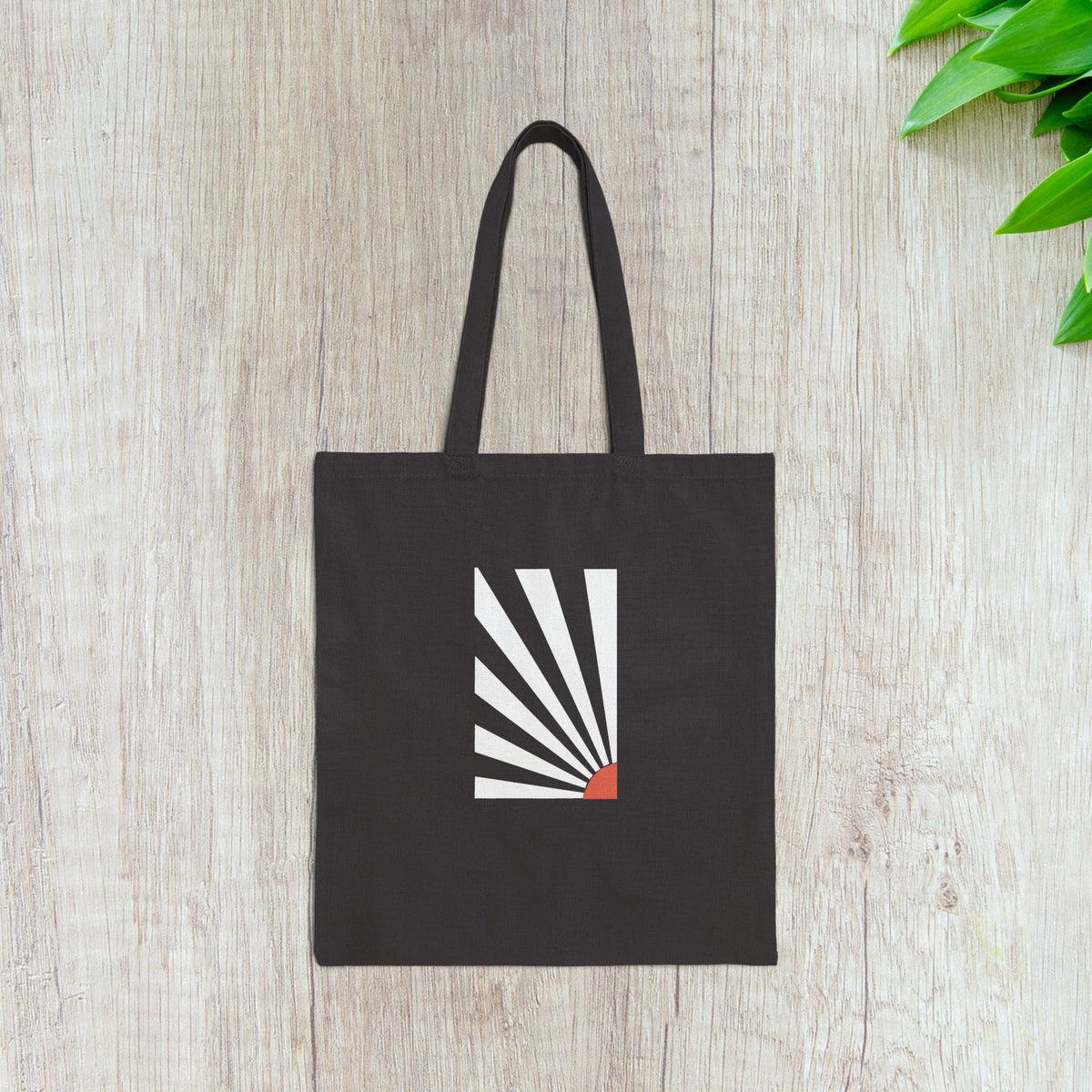 Canvas Tote Bag — Retro Geometric Sunburst Pattern Eco Shopper