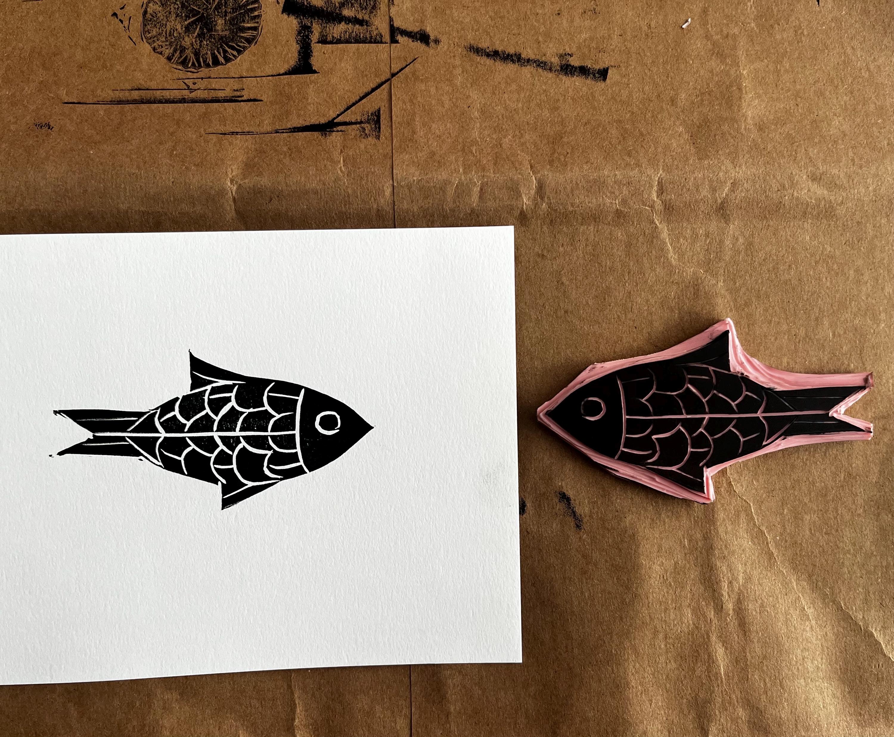 Fish Linocut print, Original hand-pulled block print, minimalist nautical wall decor