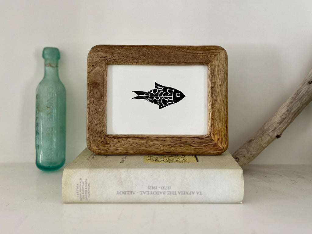 Fish Linocut print, Original hand-pulled block print, minimalist nautical wall decor