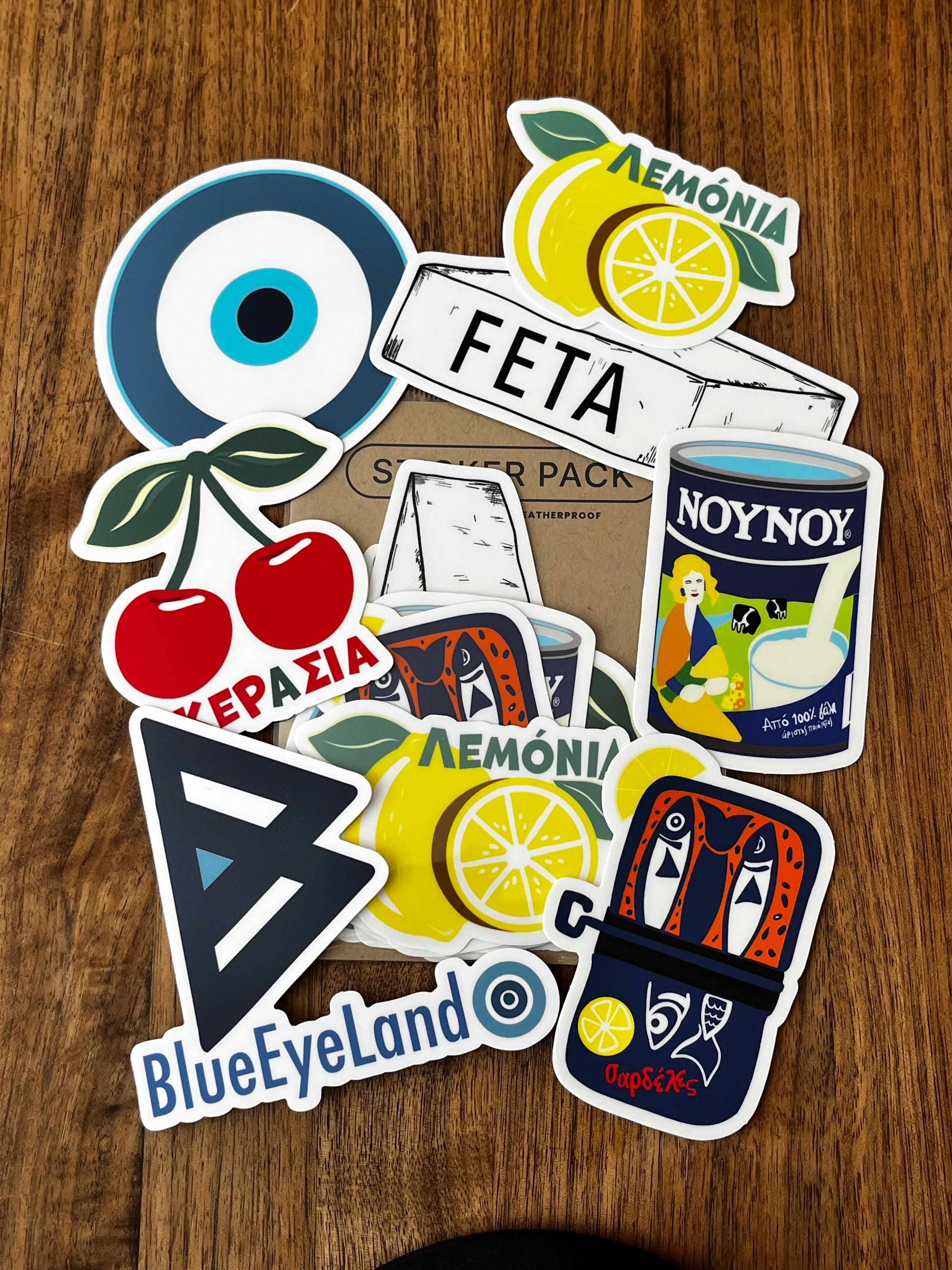Greek Food Vinyl Sticker Pack: Sardines, Feta, Lemons - Waterproof