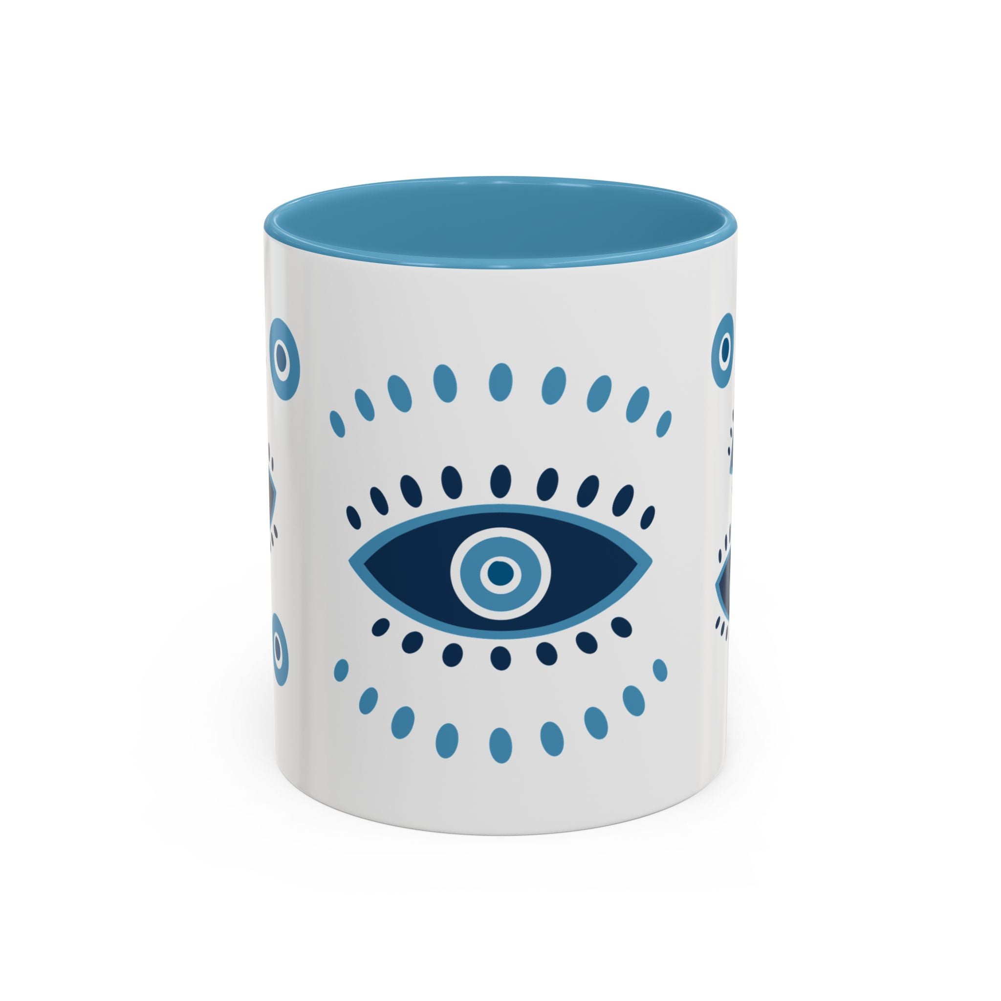 Greek Evil Eye Coffee Mug, Protection Charm Cup, Blue and White Ceramic Tea Mug, Greek Gift, Mati, Kitchen Decor