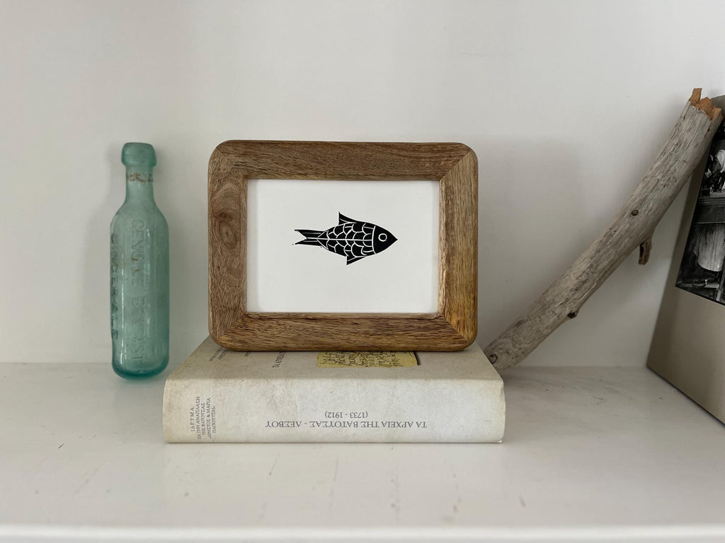 Fish Linocut print, Original hand-pulled block print, minimalist nautical wall decor