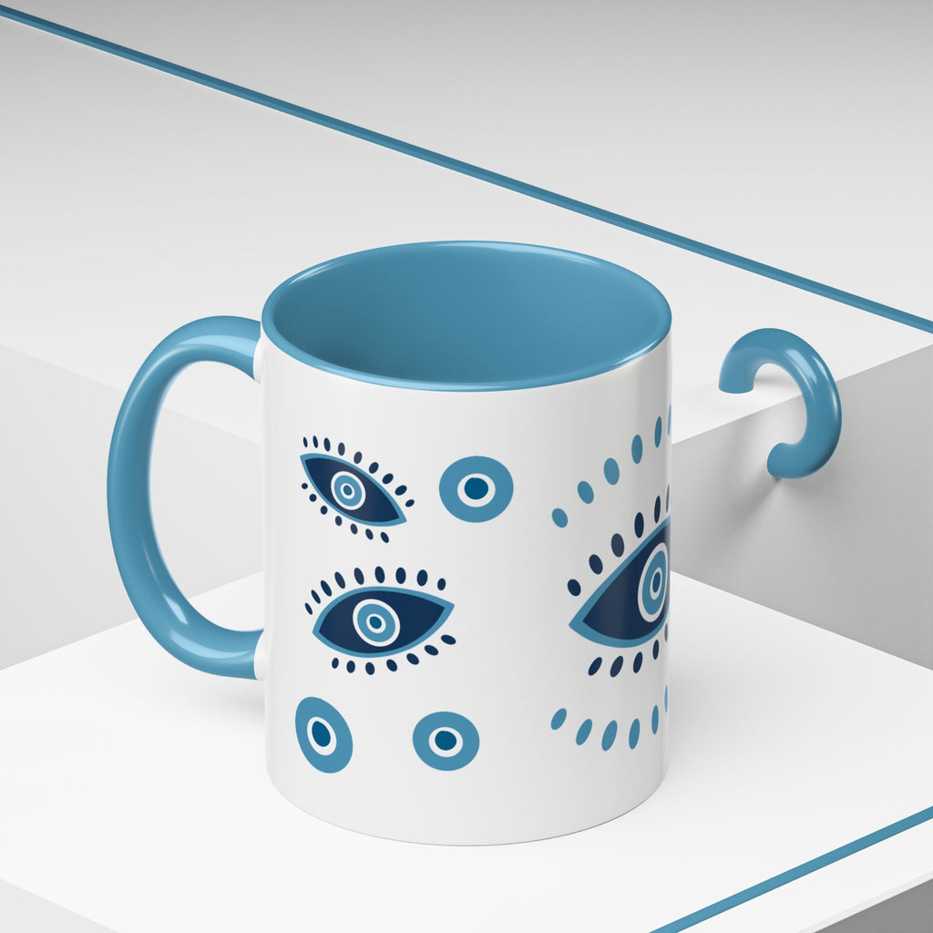 Greek Evil Eye Coffee Mug, Protection Charm Cup, Blue and White Ceramic Tea Mug, Greek Gift, Mati, Kitchen Decor