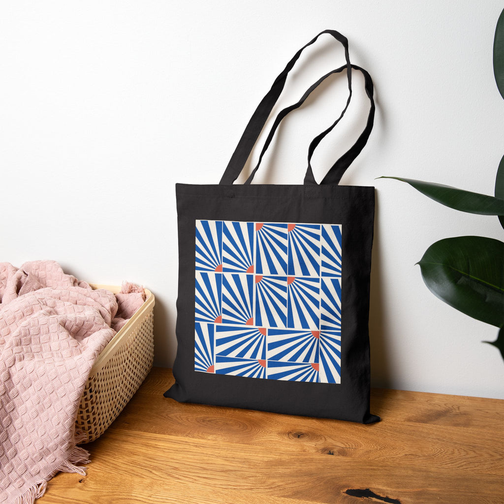 Canvas Tote Bag — Retro Geometric Sunburst Pattern Eco Shopper