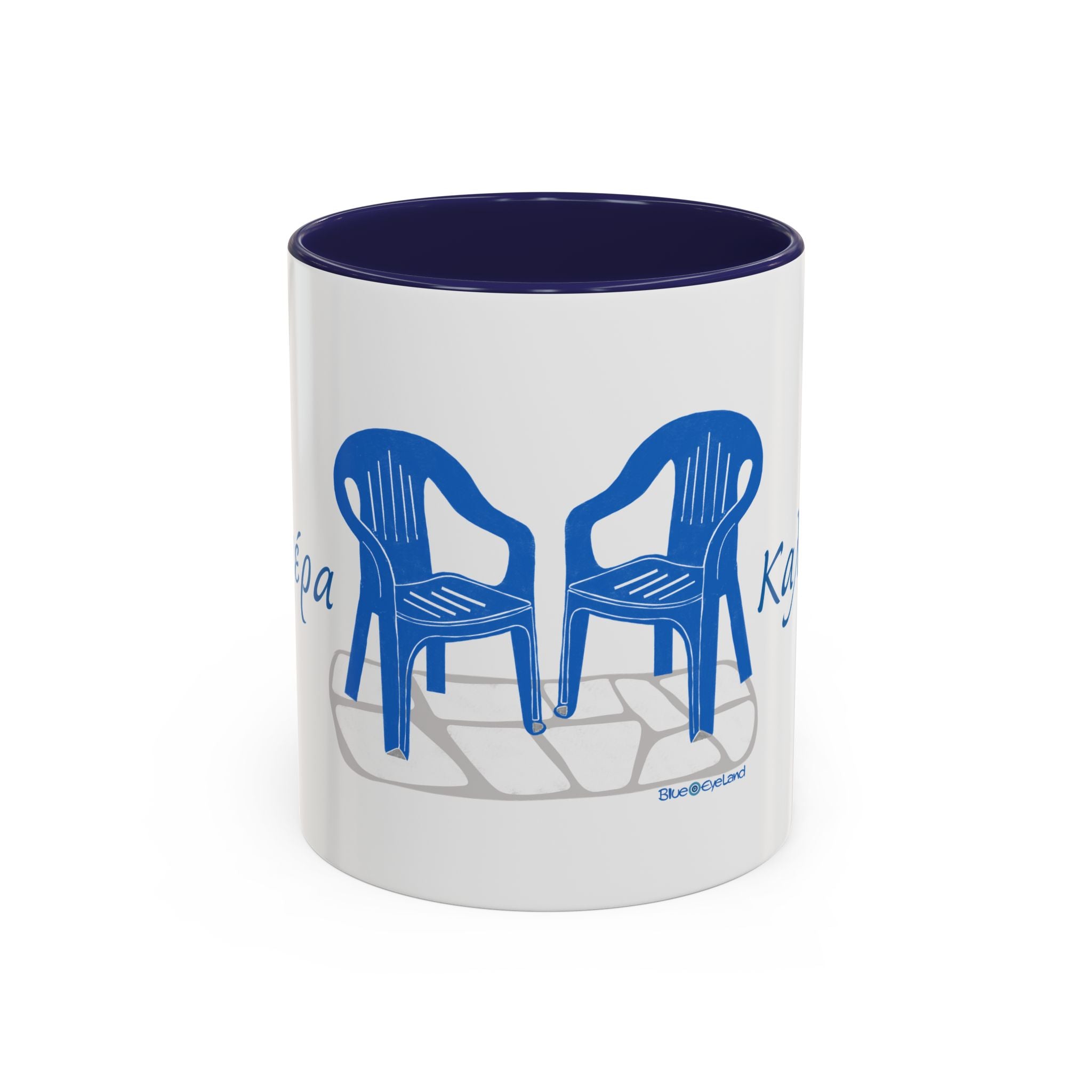Coffee Mug, Greek Cafe and Conversations, Classic Patio Chairs, Tea Cup, Espresso Cup, Drinkware, Kitchen Decor, Home Office, Ceramic Mug