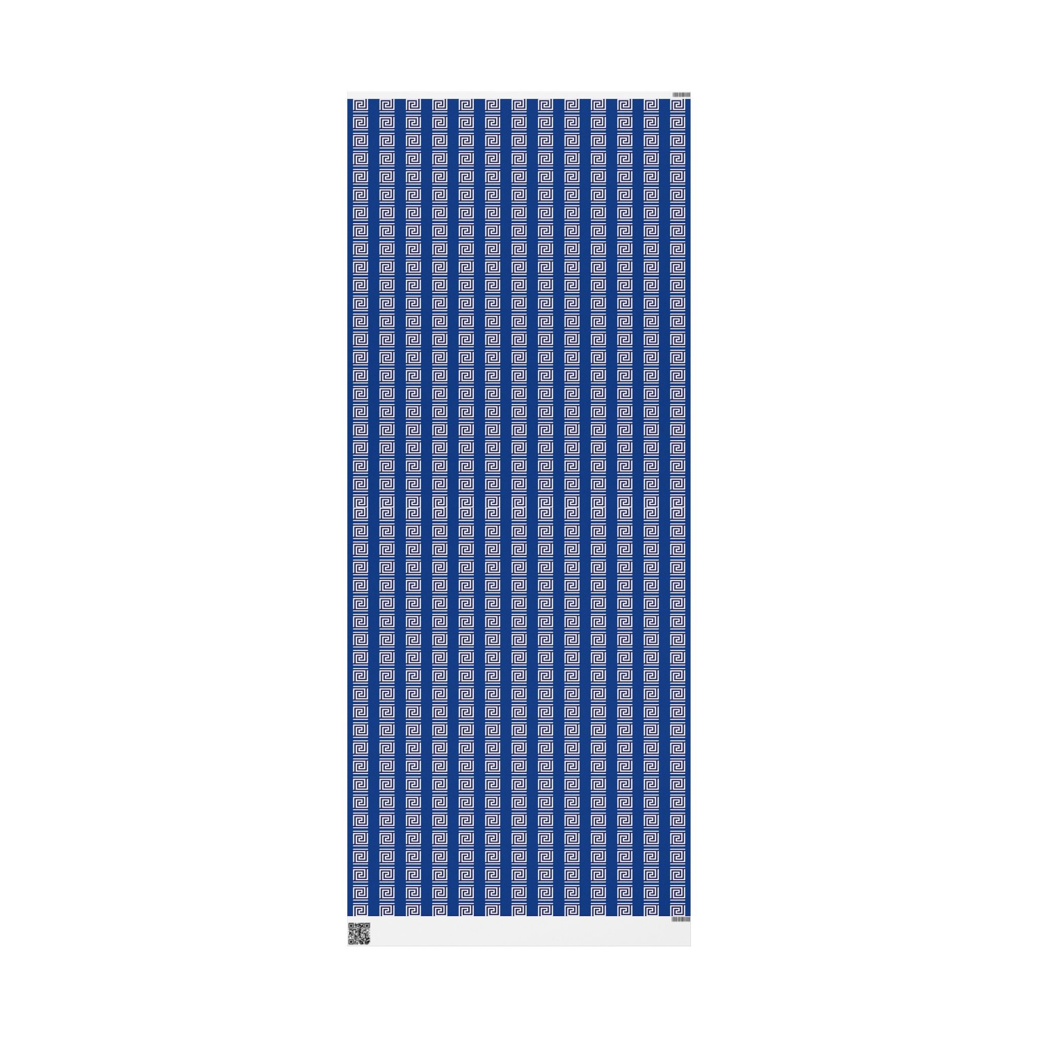 Greek Key Blue Wrapping Paper Roll — Geometric Gift Wrap for Birthdays & Weddings
