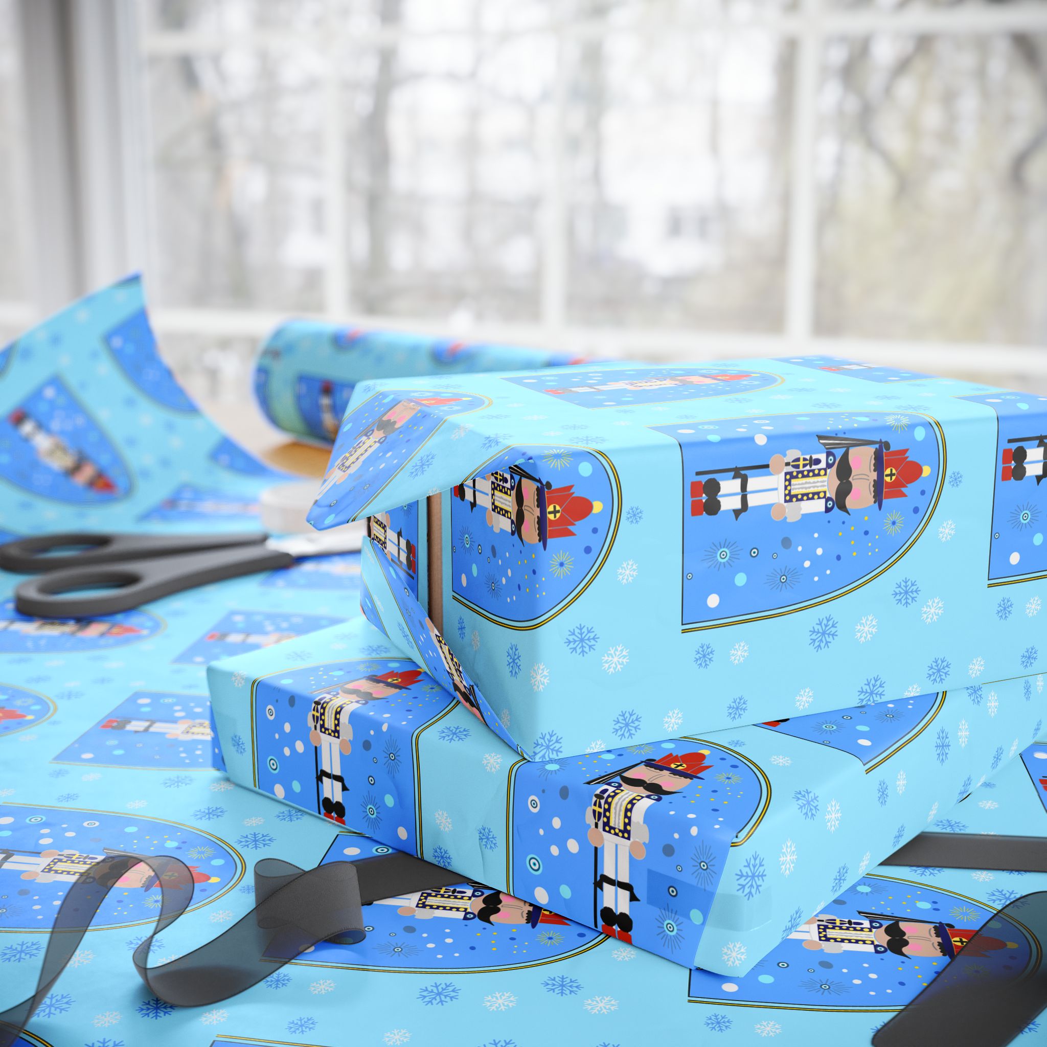 Greek Evzone Nutcracker Gift Wrap, Greece Traditional Soldier, Christmas Holiday Packaging