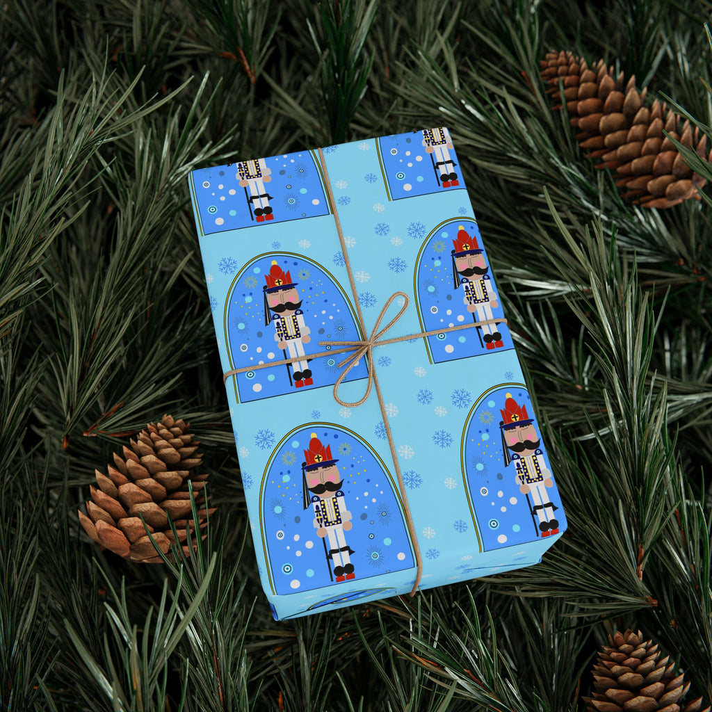 Greek Evzone Nutcracker Gift Wrap, Greece Traditional Soldier, Christmas Holiday Packaging