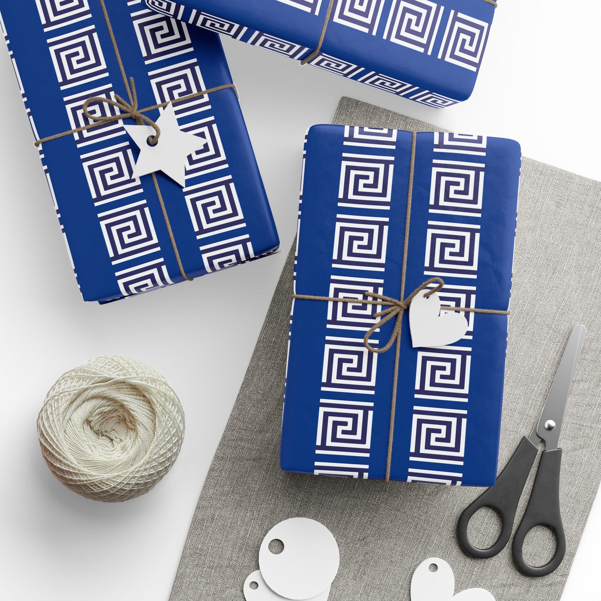 Greek Key Blue Wrapping Paper Roll — Geometric Gift Wrap for Birthdays & Weddings