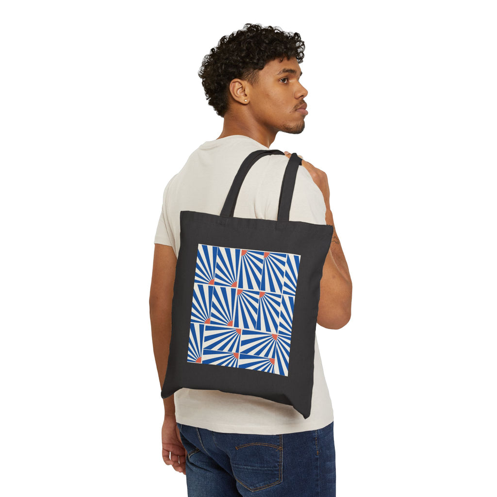 Canvas Tote Bag — Retro Geometric Sunburst Pattern Eco Shopper